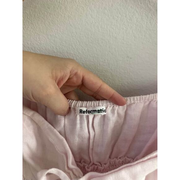 Reformation Women’s Smocked Linen Light Pink Feminine Haven Top Sz M - Picture 2 of 6